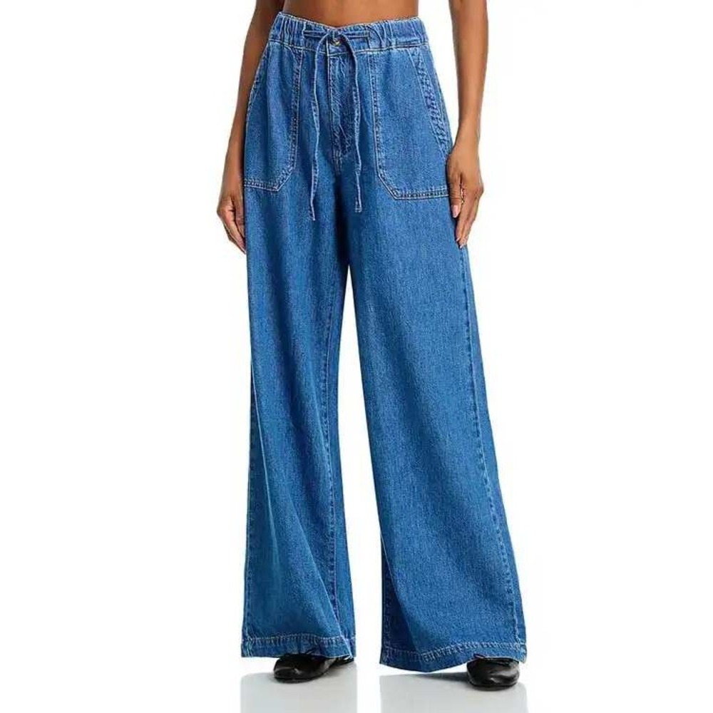 PAIGE Wide Leg Jeans Womens 26 Blue Petite Pull On Drawstring Denim Retails $259